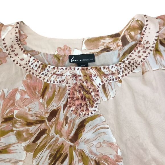 Lane Bryant Sheer Poncho Top Sz 2X 18 20 Beaded Leaf Print Tropical Kimono Flowy - Picture 9 of 13